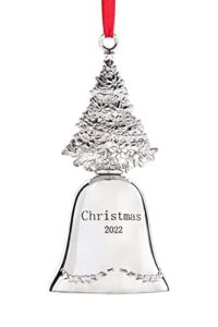 Klikel Christmas Bell Ornament 2022 – Silver Bell Christmas Tree Ornament 2022 – Christmas Bell 2022 Ornament – Bell Ornament for Christmas Tree – Silver Bell Engraved Christmas 2022-2nd Edition