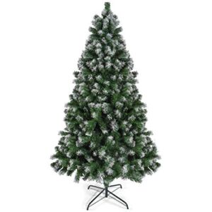 Prextex Premium 6 ft Artificial Christmas Tree – Flocked Christmas Tree 6ft Frosted Christmas Tree Prelit Artificial Christmas Tree Fake Christmas Tree Christmas Tree with Snow