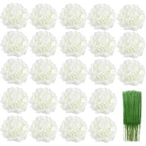 Hinyo 25 Pcs 8 inch Large Silk Hydrangea Artificial Flower Hydrangea Head with Stem, Used for Home Wedding Party Decoration（Lvory）