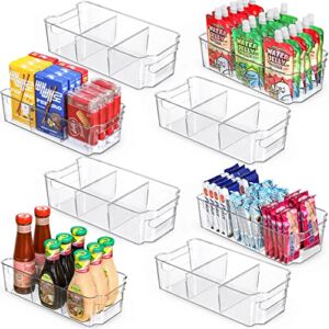 Set of 8 Multiuse Clear Organizing Bins with Removable Dividers – Snack, Food, Pantry Organization and Storage – Fridge Refrigerator Organizer Bins – Stackable Plastic Container for Home, Kitchen, RV