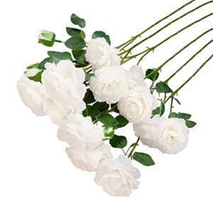 IFLUVYA 6Pcs White Peonies Roses Artificial Flowers, Silk Flowers with Stems,Long Stem Silk Roses Fake Flowers for Decoration, Wedding Bouquet, Home Floral Decor Centerpieces (White)