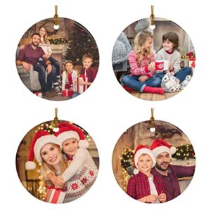 Personalized Christmas Ornaments , Set of 4, Custom Photo & Text Ceramic Ornaments for Xmas Tree, Holiday Home Decor, Customized Christmas Tree Decoration for Kids, Mom, Dad, Friends, Family