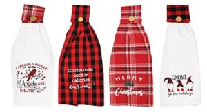 fillURbasket Christmas Kitchen Towels with Hanging Loop Set of 4 Decorative Xmas Buffalo Plaid Dish Towels for Kitchen Bathroom Cooking 16”x18” Cotton