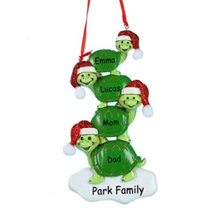 Personalized Turtle Family Christmas Ornament – Family of 4 in Santa Hat Keepsake Holiday Tree Decoration with Custom Name