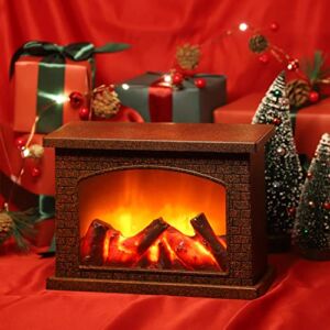 YAKii Rectangle Fireplace Lantern 6 Super Bright LEDs 6 Hours Timer Battery Operated, Hanging Sitting Decoration Indoor & Outdoor Christmas Day Decoration Brown
