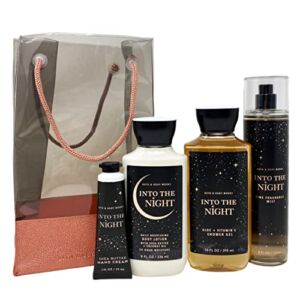 Bath and Body Works INTO THE NIGHT Gift Bag Set – Body lotion – Shower Gel and Fine Fragrance Mist Plus a Shea Butter Hand Cream arranged inside a transparent gift bag
