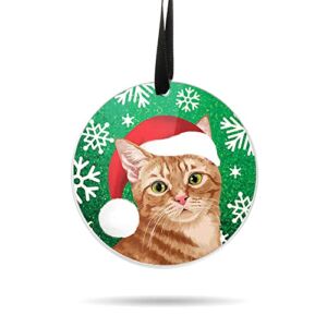 WIRESTER Hanging Ornaments for Christmas Tree Holidays, Party, Car, Home, Office Decoration, Large 3 inch Acrylic Ready to Hang Ornament – Orange Tabby Kitten Cat Christmas Hat