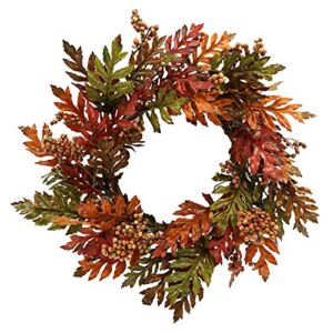 KORSMV 20″ Fall Wreath,Fall Door Wreath Different Fall Colors Oak Leaves Mixed Fall Colors Berries and Curly Twigs.Fall Wreath for Front Door Outdoor in Door Garden Home Decor