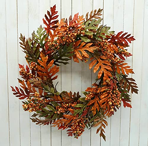 KORSMV 20″ Fall Wreath,Fall Door Wreath Different Fall Colors Oak Leaves Mixed Fall Colors Berries and Curly Twigs.Fall Wreath for Front Door Outdoor in Door Garden Home Decor | The Storepaperoomates Retail Market - Fast Affordable Shopping