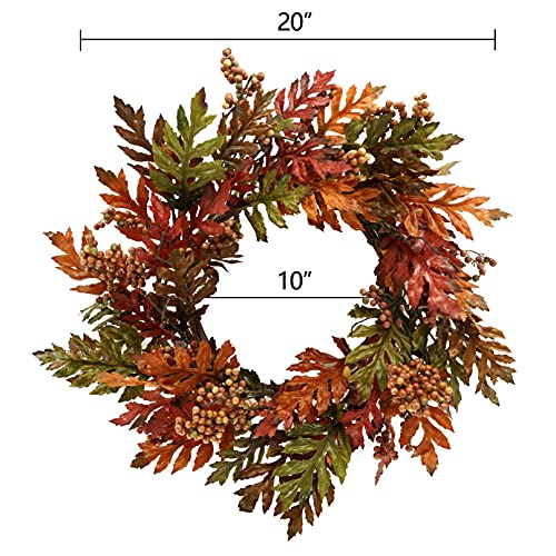 KORSMV 20″ Fall Wreath,Fall Door Wreath Different Fall Colors Oak Leaves Mixed Fall Colors Berries and Curly Twigs.Fall Wreath for Front Door Outdoor in Door Garden Home Decor | The Storepaperoomates Retail Market - Fast Affordable Shopping