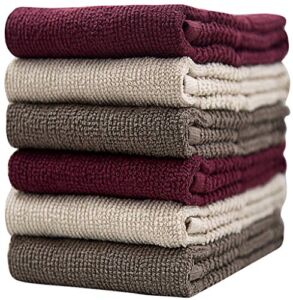 Pleasant Home Kitchen Towels (16.5”x 26”, 6 Pack) – Large Cotton Kitchen Hand Towels – Textured Solid Dyed – 369 GSM Highly Absorbent Tea Towels Set – Brown
