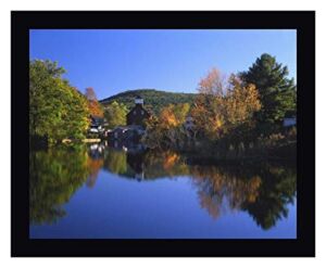 NH, Ashland Old grist Mill Reflecting in Pond by Steve Terrill – 29″ x 36″ Black Framed Canvas Art Print – Ready to Hang