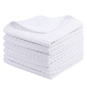 Homaxy Premium Microfiber Waffle Weave Kitchen Dish Cloths, 12 x 12 Inch Ultra Absorbent and Solid Color Dish Towels for Washing Dishes Fast Drying Cleaning Cloth, 6 Pack, White