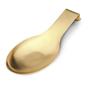 Stainless Steel Spoon Rest,Spatula Ladle Holder, Stainless Steel Utensil Spoon Rest Holder, Brushed Finish, Dishwasher Safe 3.8 x 9.4 Inch (Gold Color 1PC)