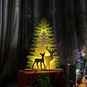 Lighted Christmas Tabletop Decorations,Supergorea,Wooden Christmas Tree and Deer Table Decor,LED Wood Craft Light 2AA Battery Powered 12.7 inch for Xmas Home Decoration(Indoor)