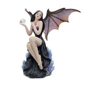 Comfy Hour Fairyland Collection 6” Dark Fairy Witch Spirit Forest with Magic Ball On Crystal Stone Figurine, Home Decoration and Collectibles, Resin Stone