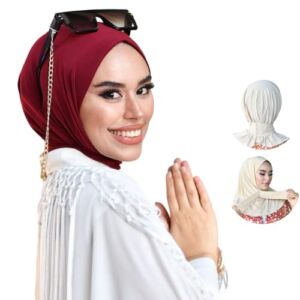 Snap Hijab-Turbans for Women-Hijab for Women|Hair Wraps-Head Wraps for Women|Hijab Undercap-Caps-Instant Hijab (Burgundy)