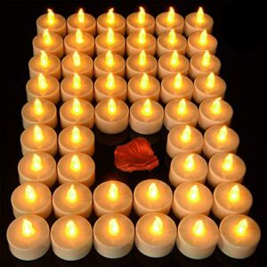 Pandaing Lasts 2X Longer Flameless Tealight Candles [24 Pack, Batteries Included], Realistic Tea Lights Candles, Flickering Bright Tealights, Battery Operated Unscented Candles