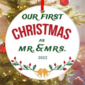 Our First Christmas as Mr. and Mrs. 2022 Married Ornament, 2022 First Christmas in Our New Home Ornament, 3 Inch Ceramic Christmas Tree Ornament