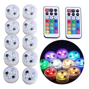 Mini Submersible LED Lights, KUCAM Waterproof Small LED Tea Lights Candle with Remote Battery Operated,RGB Color Changing for Vase Home Party Wedding Table Centerpieces,10 Pack