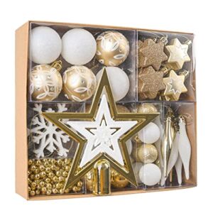 PartyBySam 52ct Shatterproof Christmas Ball Ornaments, Elegant White and Gold Christmas Tree Ornaments for Christmas Decorations, Value Pack