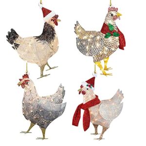4 Pieces Christmas Chicken Ornaments Acrylic Xmas Tree Decoration for Christmas Party Winter Home Decor