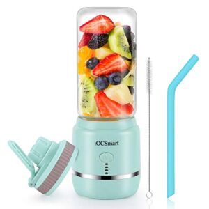 iOCSmart Portable Blender for Smoothies and Shakes, USB Rechargeable Mini Personal Blender with 400ml Travel Bottle, Silicone Straw, 4000mAh Batteries Power Bank (Blue)