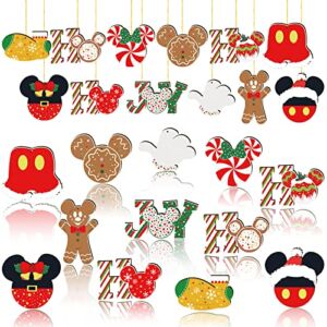 Christmas Decorations Tree Ornaments Set – 24Pcs Wooden Mouse Ornaments for Holiday Christmas Trees Hanging Party Decorations