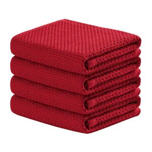 joybest Cotton Kitchen Towels, 4-Pack Waffle Weave Ultra Soft Absorbent Dish Towels Quick Drying Kitchen Dish Cloths, 18 in x 28 in, Red