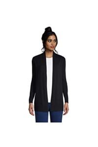 Lands’ End Womens Cotton Long Sleeve Open Cardigan Sweater Black Regular Medium