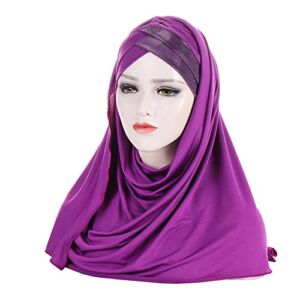 Hijab Scarf Glitter One Piece Women Long Scarf Pull On Ready Wear Instant Cap Headwear Wrap Hijab Turban Arab Femme Shawl Full Cover Shawl Hat Full Neck Coverage (Color : B-Purple, Size : One Size)