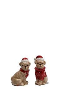 Comfy Hour Doggyland Collection Christmas Dog Friends Salt & Pepper Set, Brown & Red, Santa Hat, 3.5-inch Height, Multicolor, Dolomite, Winter Holiday Decoration