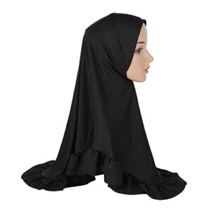 Hijab Scarf Big Size Hijab with crinkles Pull Scarf Girls Head wrap Headscarf Plain Style Full Cover Shawl Hat Full Neck Coverage (Color : Black, Size : One Size)