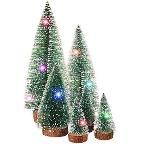 6 Pcs Artificial Mini Christmas Tree Small Bottle Brush Christmas Tree with LED String Light Desktop Miniature Pine Tree Sisal Trees with Wooden Bases for Home Xmas Holiday Party Tabletop Tree Decor | The Storepaperoomates Retail Market - Fast Affordable Shopping