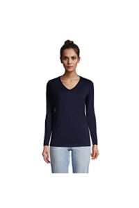 Lands’ End Women s LS Relaxed Supima V Neck T Shirt Radiant Navy Tall Large