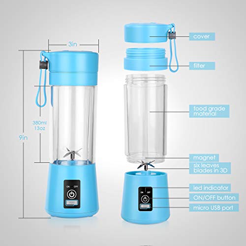 BALYWOOD Portable Blender, Personal Blender for Shakes and Smoothies, Personal Size Blenders with USB Rechargeable Mini Fruit Juice Mixer, Mini Juicer Smoothie Blender Bottles Travel 380ML, Blue | The Storepaperoomates Retail Market - Fast Affordable Shopping