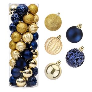 45Pcs 6cm/2.36″ Christmas Balls, Glitter Christmas Tree Ornaments Hanging Christmas Home Decorations for Home House Bar Party(Navy/Gold)