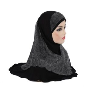 Muslim Hijab for Women Women Soft 70X60cm Pray Hijab Hijab Scarf Islamic Headscarf Hat Headwrap Hijab (Color : Black Silver, Size : One Size)