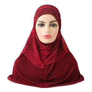 Muslim Hijab for Women Women Soft Hijab Long Turban Lace Pray Hijab Full Head Scarf Shawl Bonnet Cap Hijab (Color : Maroon, Size : One Size)