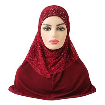 Muslim Hijab for Women Women Soft Hijab Long Turban Lace Pray Hijab Full Head Scarf Shawl Bonnet Cap Hijab (Color : Maroon, Size : One Size) | The Storepaperoomates Retail Market - Fast Affordable Shopping