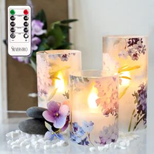 Silverstro Hydrangea Flameless Candles with Remote, Love Romantic Theme Blinks Glass LED Candles, Battery Operated Candles for Home Party Wedding Christmas Decorations – Set of 3