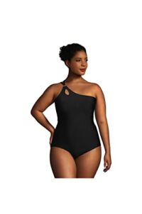 Lands’ End Womens Chlorine Resistant One Shoulder Cut Out One Piece Swimsuit Control Black Regular 10