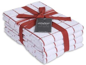 AMOUR INFINI Terry Kitchen Towels | Set of 4 | 18 x 28 Inches | Ultra Soft and Absorbent |100% Cotton Dish Towels with Hanging Loop | Perfect for Household and Commercial Uses | Rust