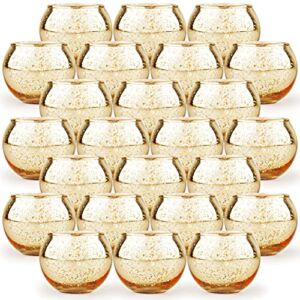 SHMILMH Gold Votive Candle Holders Set of 24, Mercury Glass Tealight Holders, Votives Bulk for Table Wedding Centerpiece Decor