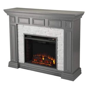 SEI Furniture Dakesbury Faux Stacked Stone Electric Fireplace, Gray