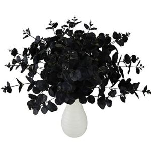 Greentime 2 Pack Black Fake Flowers Artificial Eucalyptus Stems Bouquet with 20 Branches 18.5 Inches Eucalyptus Leaves for Christmas Vase Wedding Table Centerpiece DIY Flower Arrangements Decor