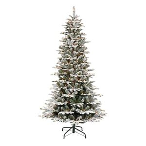 Puleo International 7.5 Foot Pre-Lit Slim Flocked Aspen Fir Artificial Christmas Tree with 450 Clear Lights