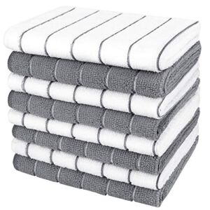AIDEA Dish Cloth Microfiber-8PK, 12”x12”, Super Soft and Absorbent, Multi-Purpose Microfiber Dish Rags for Kitchen-White/Grey