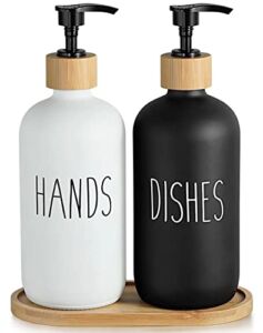 GAOHANG Dish Soap Dispenser for Kitchen Sink,Glass Hand Soap Dispenser Set for Bathroom, Dishwasher Soap Dispenser with Pump, Home Farmhouse Kitchen Decor (Black＆White