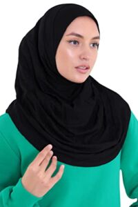 Avanos Soft Ready to Wear Hijab Scarf, Breathable, Turban, Prayer Scarf, Neck Bandana Long Scarves, Muslim Hijab for Women (Black)